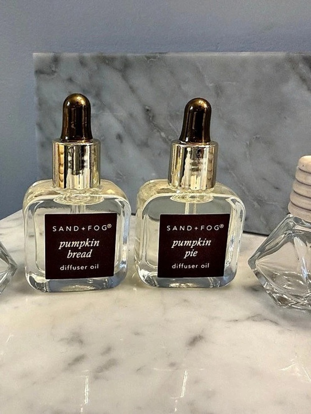 SAND + FOG Pumpkin Bread & Pumpkin Pie Diffuser Oil with two diffuser bottles
